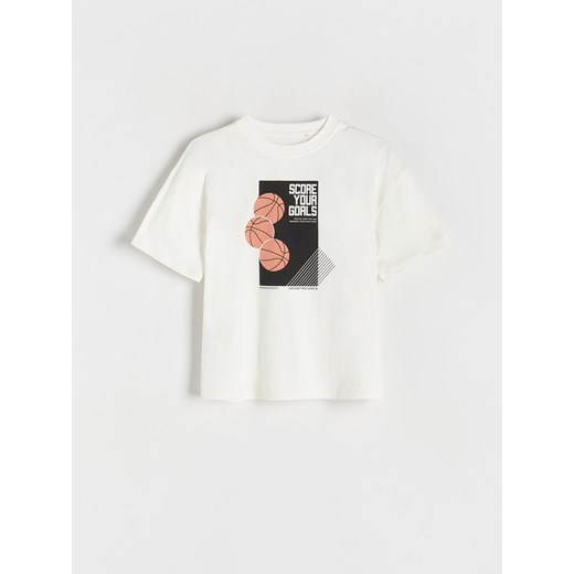 Reserved - T-shirt oversize z nadrukiem - złamana biel ze sklepu Reserved w kategorii T-shirty chłopięce - zdjęcie 171189887