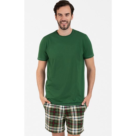 Piżama męska z krótkim rękawem i krótką nogawką zielona Seward BIS, Kolor zielony-kratka, Rozmiar M, Italian Fashion ze sklepu Intymna w kategorii Piżamy męskie - zdjęcie 171192936