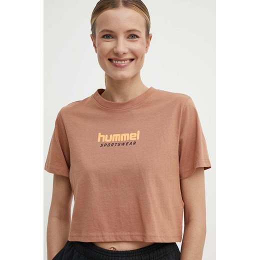 Hummel t-shirt bawełniany damski kolor brązowy ze sklepu ANSWEAR.com w kategorii Bluzki damskie - zdjęcie 171197359
