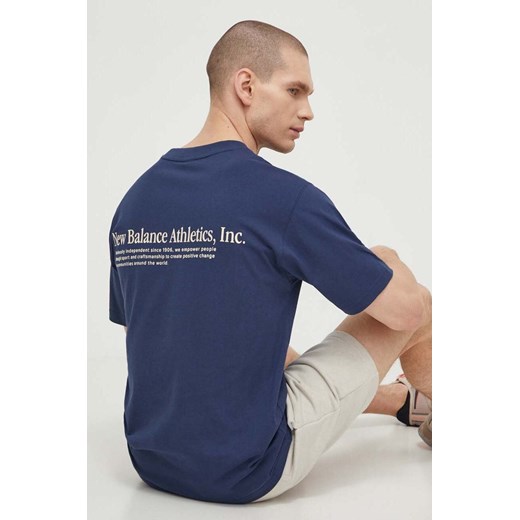 New Balance t-shirt bawełniany MT41588NNY męski kolor granatowy z aplikacją MT41588NNY ze sklepu ANSWEAR.com w kategorii T-shirty męskie - zdjęcie 171197465