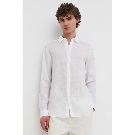 Theory koszula lniana kolor biały regular z kołnierzykiem klasycznym ze sklepu ANSWEAR.com w kategorii Koszule męskie - zdjęcie 171197475