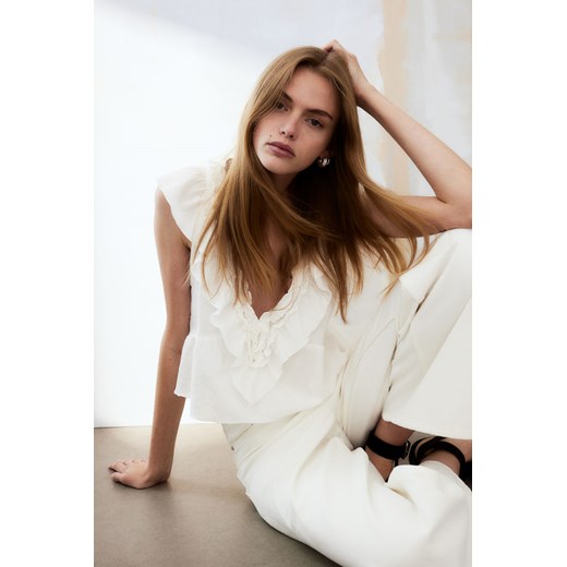 H & M - Bawełniany top z falbankami - Biały ze sklepu H&M w kategorii Bluzki damskie - zdjęcie 171197755