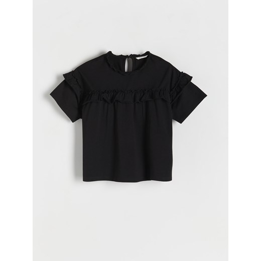 Reserved - T-shirt z falbaną - czarny ze sklepu Reserved w kategorii Bluzki dziewczęce - zdjęcie 171198518