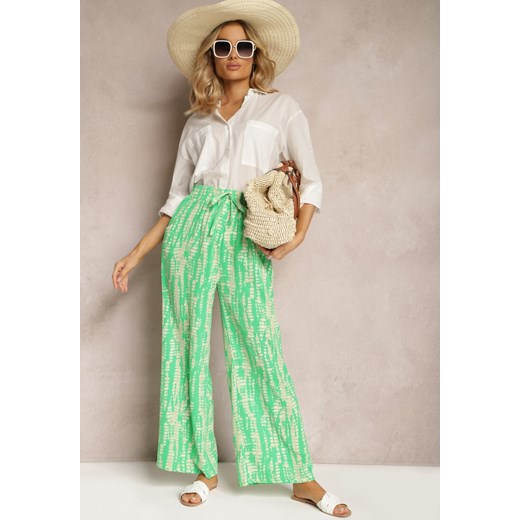 Zielone Spodnie z Szerokimi Nogawkami z Abstrakcyjnym Wzorem i Gumką w Pasie Sarieta ze sklepu Renee odzież w kategorii Spodnie damskie - zdjęcie 171199668
