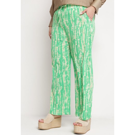 Zielone Szerokie Spodnie z Wysokim Stanem i Gumką w Pasie Miffiana ze sklepu Born2be Odzież w kategorii Spodnie damskie - zdjęcie 171199917
