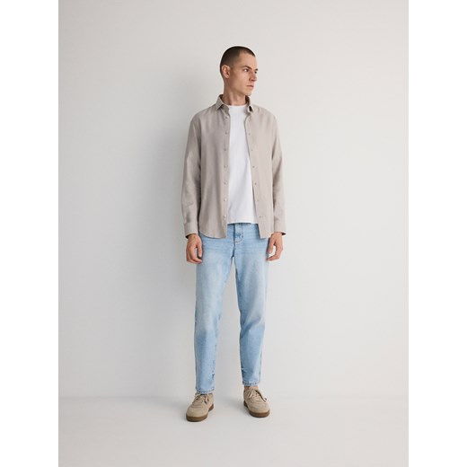 Reserved - Gładka koszula slim fit - beżowy Reserved L Reserved
