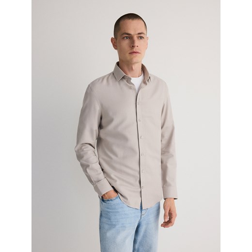 Reserved - Gładka koszula slim fit - beżowy Reserved XL Reserved