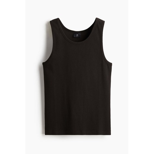 H & M - Prążkowana koszulka Slim Fit - Czarny ze sklepu H&M w kategorii Bluzki damskie - zdjęcie 171206899