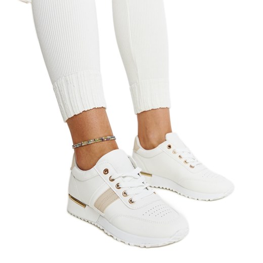 Biało-beżowe sneakersy na gumowej platformie Nihad białe ze sklepu ButyModne.pl w kategorii Buty sportowe damskie - zdjęcie 171207336