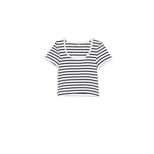 Cropp - Koszulka w biało-czarne paski - biały ze sklepu Cropp w kategorii Bluzki damskie - zdjęcie 171215855