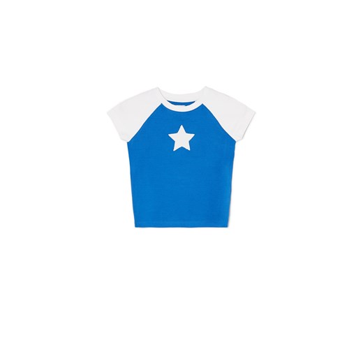 Cropp - Niebiesko-biała koszulka z gwiazdą - niebieski ze sklepu Cropp w kategorii Bluzki damskie - zdjęcie 171215876