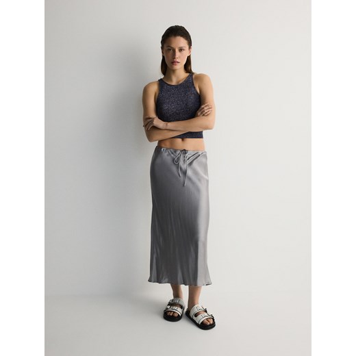 Reserved - Spódnica midi z wiskozy - srebrny ze sklepu Reserved w kategorii Spódnice - zdjęcie 171216895