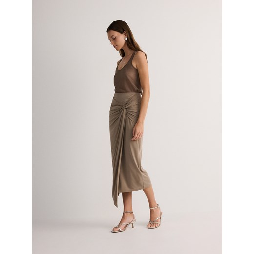 Reserved - Spódnica midi z drapowaniem - brązowy ze sklepu Reserved w kategorii Spódnice - zdjęcie 171219347