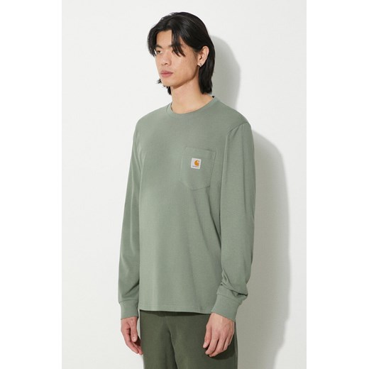 Carhartt WIP longsleeve bawełniany kolor zielony gładki I030437.1YFXX ze sklepu PRM w kategorii T-shirty męskie - zdjęcie 171220549