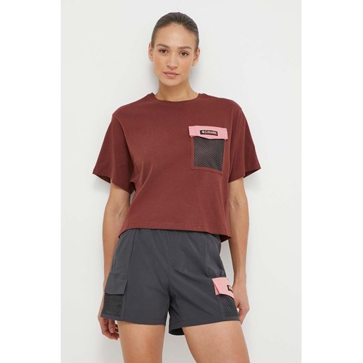 Columbia t-shirt bawełniany Painted Peak damski kolor bordowy 2074491 ze sklepu PRM w kategorii Bluzki damskie - zdjęcie 171220826