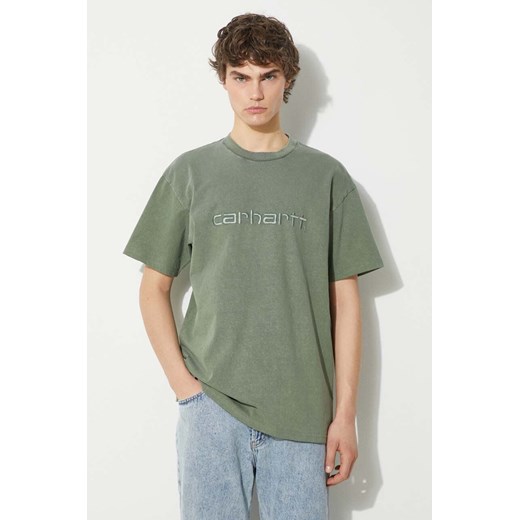 Carhartt WIP t-shirt bawełniany S/S Duster T-Shirt męski kolor zielony z aplikacją I030110.1YFGD ze sklepu PRM w kategorii T-shirty męskie - zdjęcie 171220856