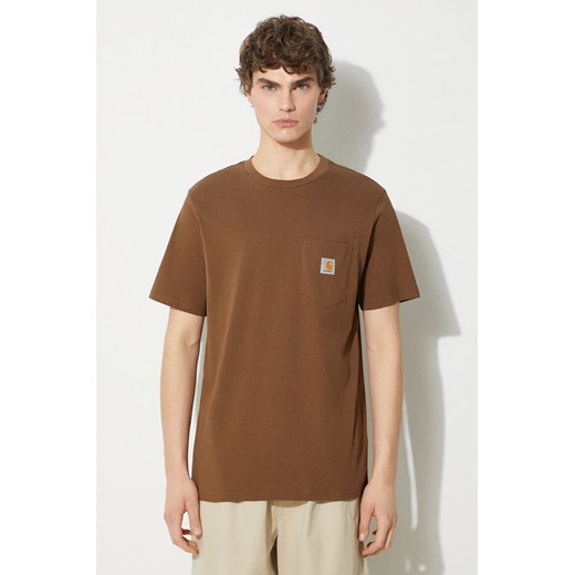 Carhartt WIP t-shirt bawełniany S/S Pocket T-Shirt męski kolor brązowy gładki I030434.1ZDXX ze sklepu PRM w kategorii T-shirty męskie - zdjęcie 171220866