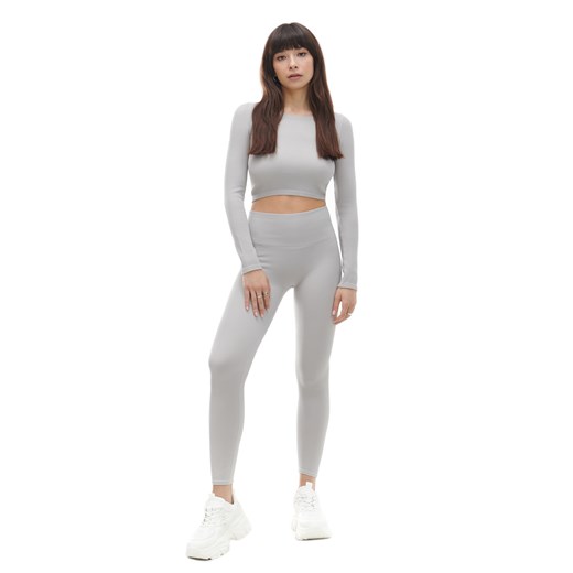 Cropp - Szare prążkowane legginsy - jasny szary Cropp M Cropp