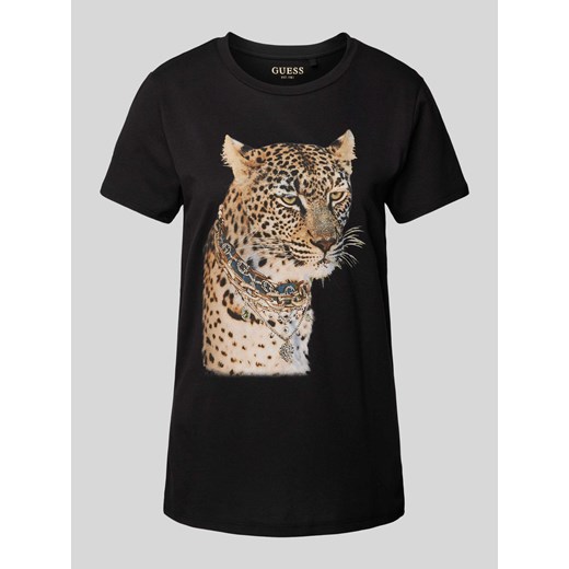 T-shirt z okrągłym dekoltem model ‘LEOPARD JEWEL EASY’ Guess M Peek&Cloppenburg 