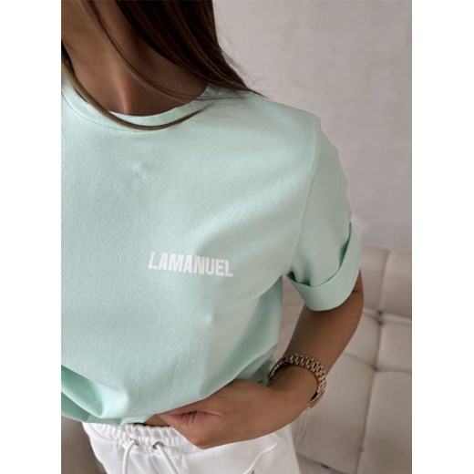 Miętowy t-shirt Lamanuel z podwiniętymi rękawami Sannolia - miętowy Pakuten One Size pakuten.pl okazyjna cena