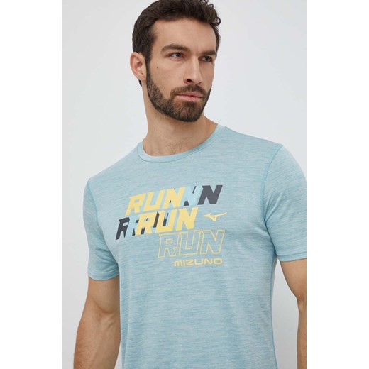 Mizuno t-shirt do biegania Core Run kolor turkusowy z nadrukiem J2GAB008 ze sklepu ANSWEAR.com w kategorii T-shirty męskie - zdjęcie 171228648