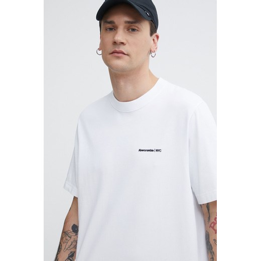 Abercrombie &amp; Fitch t-shirt bawełniany męski kolor biały z aplikacją ze sklepu ANSWEAR.com w kategorii T-shirty męskie - zdjęcie 171228696