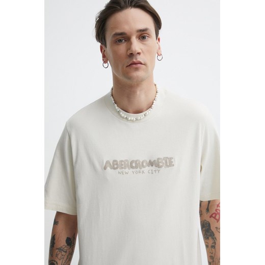 Abercrombie &amp; Fitch t-shirt bawełniany męski kolor beżowy z aplikacją Abercrombie & Fitch XL ANSWEAR.com