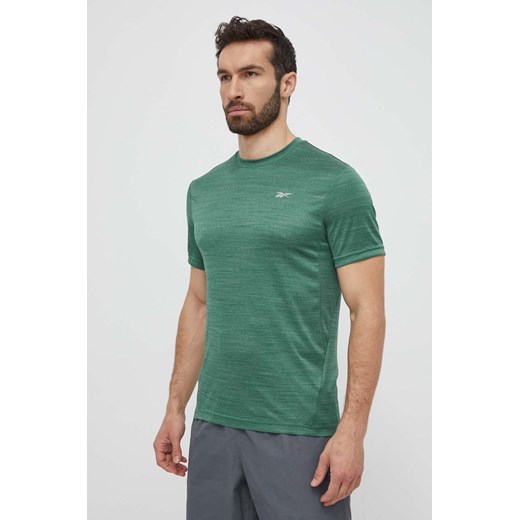 Reebok t-shirt treningowy Athlete kolor zielony gładki 100075604 ze sklepu ANSWEAR.com w kategorii T-shirty męskie - zdjęcie 171228766