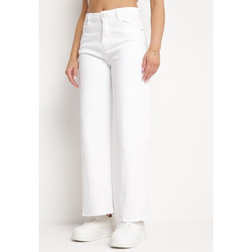 Białe Jeansy o Fasonie Szerokich Kulotów z Elastycznej Bawełny Zerulla ze sklepu Born2be Odzież w kategorii Jeansy damskie - zdjęcie 171233205