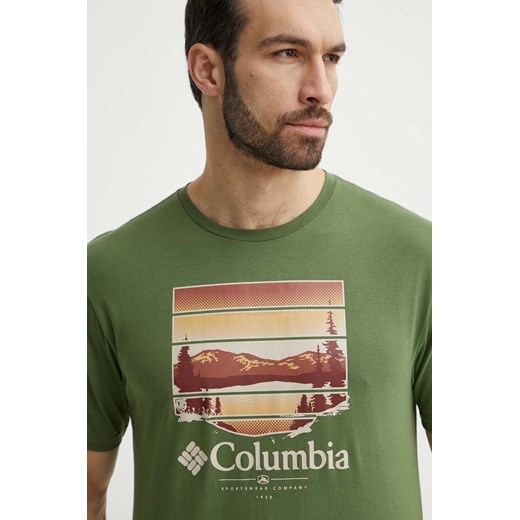 Columbia t-shirt bawełniany Path Lake męski kolor zielony z nadrukiem 1934814 ze sklepu ANSWEAR.com w kategorii T-shirty męskie - zdjęcie 171237139