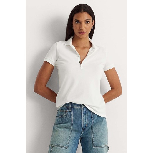 Lauren Ralph Lauren T-shirt 200679219008 damski kolor biały z kołnierzykiem ze sklepu ANSWEAR.com w kategorii Bluzki damskie - zdjęcie 171237168