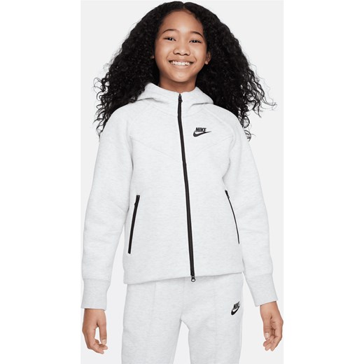 Rozpinana bluza z kapturem dla dużych dzieci (dziewcząt) Nike Sportswear Tech Fleece - Szary ze sklepu Nike poland w kategorii Bluzy dziewczęce - zdjęcie 171246305