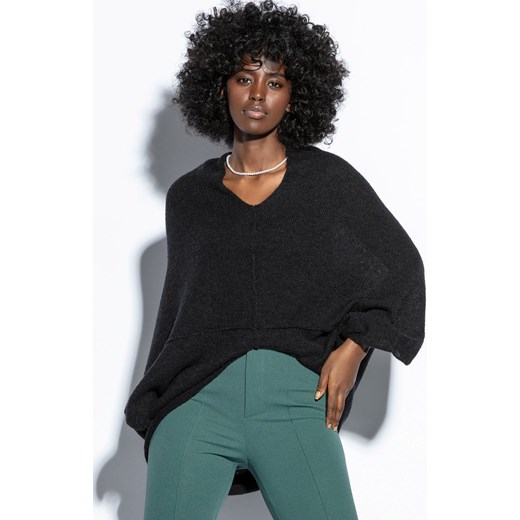 Luźny jedwabny sweter damski czarny F1822, Kolor czarny, Rozmiar XS/S, Fobya ze sklepu Primodo w kategorii Swetry damskie - zdjęcie 171247548