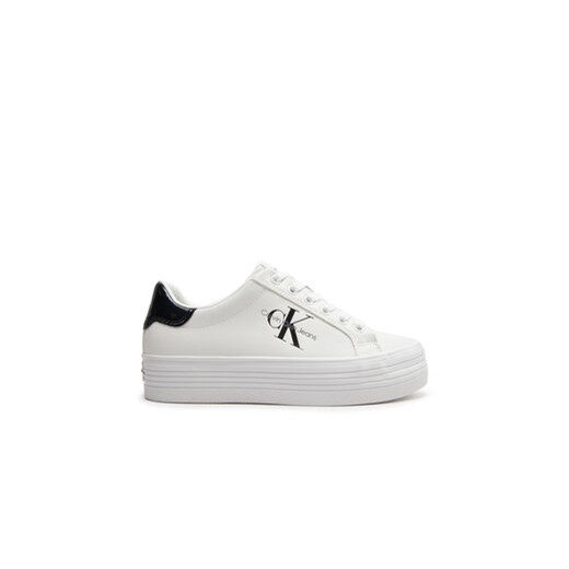 Calvin Klein Jeans Sneakersy Bold Vulc Flatf Lace Lth Met YW0YW01393 Biały ze sklepu MODIVO w kategorii Trampki damskie - zdjęcie 171252319