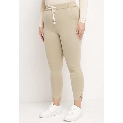 Beżowe Spodnie Skinny ze Sznurkiem w Pasie i Kieszeniami Irfana ze sklepu Born2be Odzież w kategorii Spodnie damskie - zdjęcie 171256938
