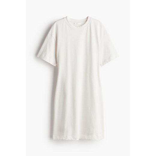 Biała sukienka H & M mini z krótkim rękawem luźna z okrągłym dekoltem 