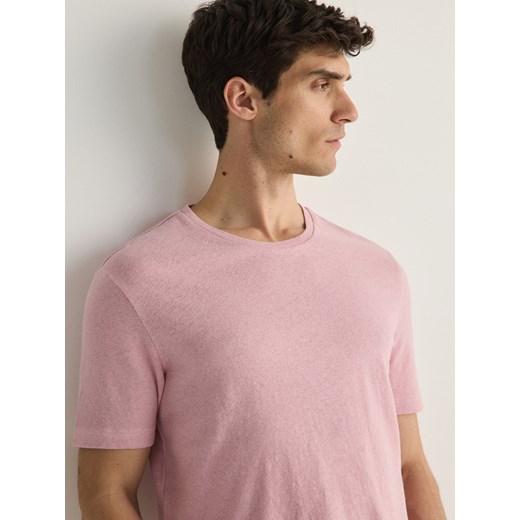 Reserved - T-shirt regular fit z lnem - różowy ze sklepu Reserved w kategorii T-shirty męskie - zdjęcie 171261455