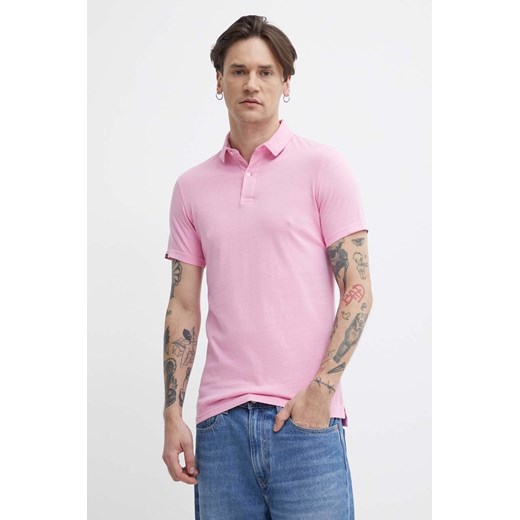 Superdry polo bawełniane kolor różowy gładki ze sklepu ANSWEAR.com w kategorii T-shirty męskie - zdjęcie 171262858