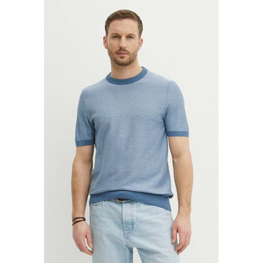 BOSS t-shirt męski kolor niebieski gładki 50511762 ze sklepu ANSWEAR.com w kategorii T-shirty męskie - zdjęcie 171262907