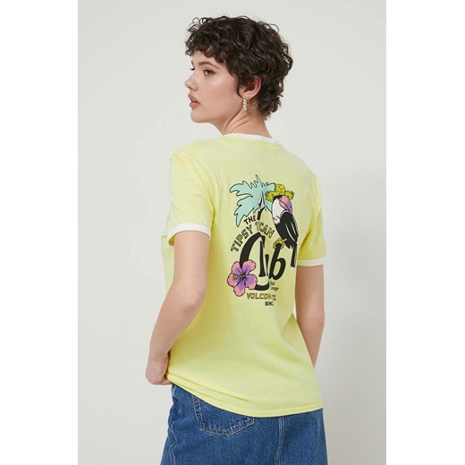 Volcom t-shirt bawełniany damski kolor żółty ze sklepu ANSWEAR.com w kategorii Bluzki damskie - zdjęcie 171262979