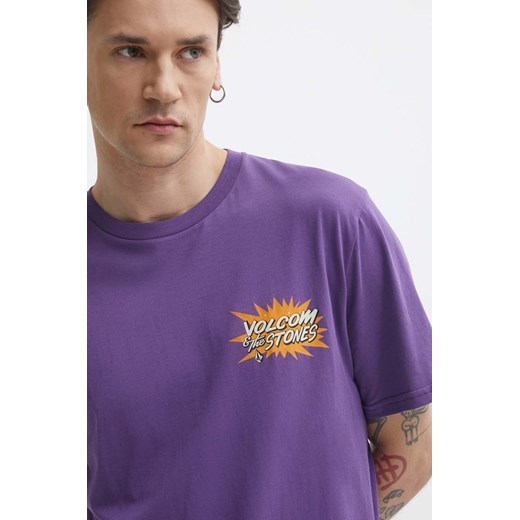 Volcom t-shirt bawełniany męski kolor fioletowy z nadrukiem ze sklepu ANSWEAR.com w kategorii T-shirty męskie - zdjęcie 171263076