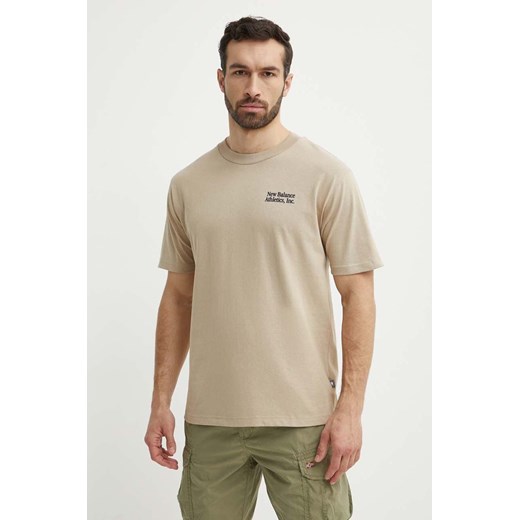 New Balance t-shirt bawełniany MT41588SOT męski kolor beżowy z aplikacją MT41588SOT ze sklepu ANSWEAR.com w kategorii T-shirty męskie - zdjęcie 171263256