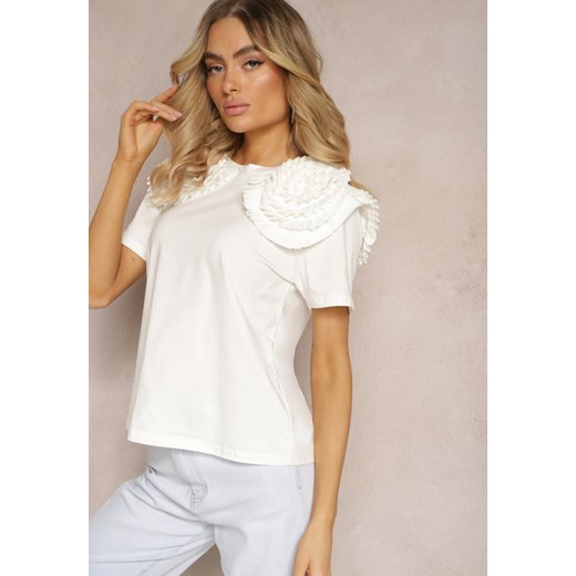 Biały T-shirt z Bawełny Wykończony Ozdobnymi Elementami Kililena Renee M wyprzedaż Renee odzież