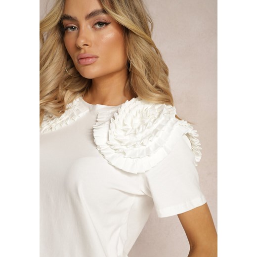 Biały T-shirt z Bawełny Wykończony Ozdobnymi Elementami Kililena Renee S Renee odzież okazja