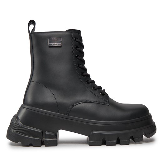 Trapery Tommy Jeans Tjw Chunky Leather Boot EN0EN02503 Czarny ze sklepu eobuwie.pl w kategorii Workery damskie - zdjęcie 171277226