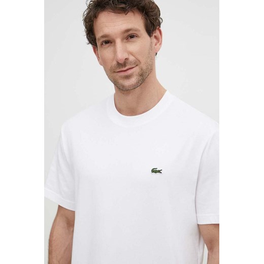 Lacoste t-shirt bawełniany męski kolor biały gładki ze sklepu ANSWEAR.com w kategorii T-shirty męskie - zdjęcie 171279855