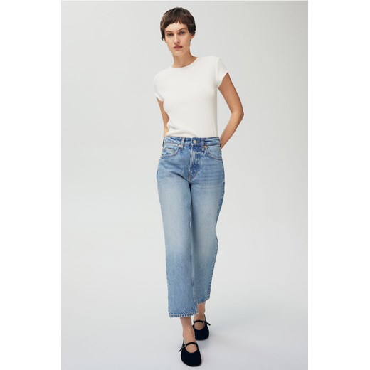 H & M - Straight High Cropped Jeans - Niebieski ze sklepu H&M w kategorii Jeansy damskie - zdjęcie 171286047