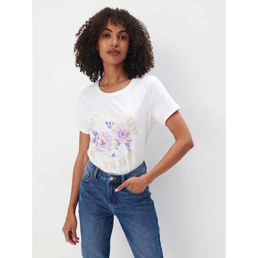Mohito - T-shirt z kwiatowym nadrukiem - biały ze sklepu Mohito w kategorii Bluzki damskie - zdjęcie 171295839