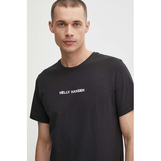 Helly Hansen t-shirt bawełniany męski kolor czarny z aplikacją ze sklepu ANSWEAR.com w kategorii T-shirty męskie - zdjęcie 171296766