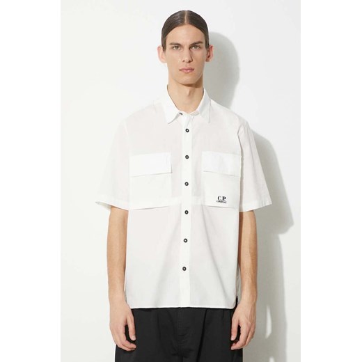 C.P. Company koszula bawełniana Cotton Rip-Stop męska kolor biały regular z kołnierzykiem klasycznym 16CMSH213A005691G ze sklepu PRM w kategorii Koszule męskie - zdjęcie 171298595
